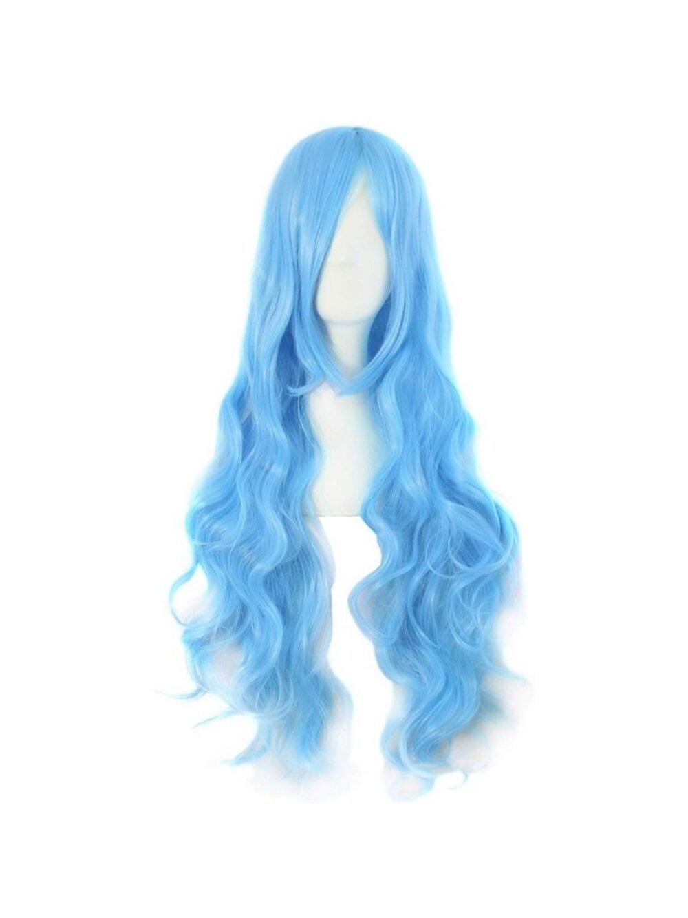 Women's Azure Blue 32 Inch Long Hair Spiral Curly Cosplay Wigs With Side Bangs